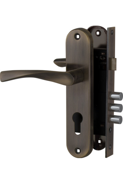 Замок цилиндровый с в комплекте с ручкой LOCKSET.1511W/B (SET F1511W/B) AB бронза