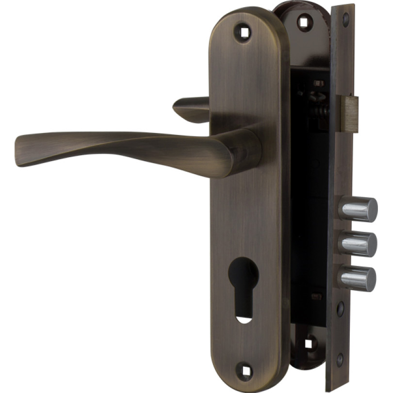 Замок цилиндровый с в комплекте с ручкой LOCKSET.1511W/B (SET F1511W/B) AB бронза
