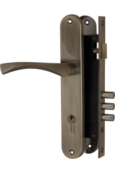 Замок цилиндровый с в комплекте с ручкой LOCKSET.9011 (SET F9011) AB бронза