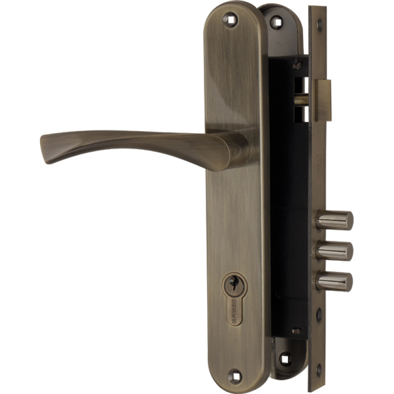 Замок цилиндровый с в комплекте с ручкой LOCKSET.9011 (SET F9011) AB бронза
